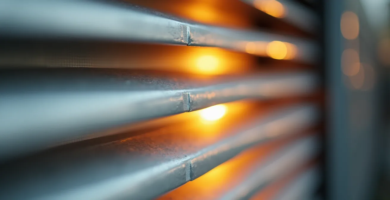 Gros plan sur le mécanisme de fermeture hermétique d'un volet en aluminium